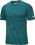 MAGCOMSEN Herren Meliert Sport T-Shirts Schnelltrocknend Funktionsshirts mit Reflektorstreifen Atmungsaktiv Wandershirt Leicht Trainingsshirt Ohne Etiketten Jadegrün XL